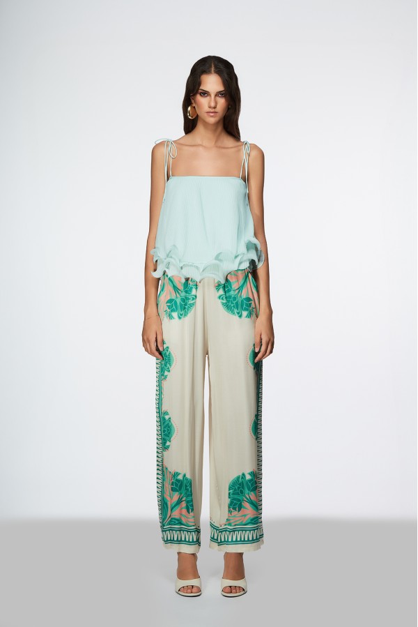 NOGOLI PANTALONI VERDE ACQUA ROSA